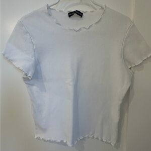 Brandy Melville White Ruffled Short Sleeve Tee